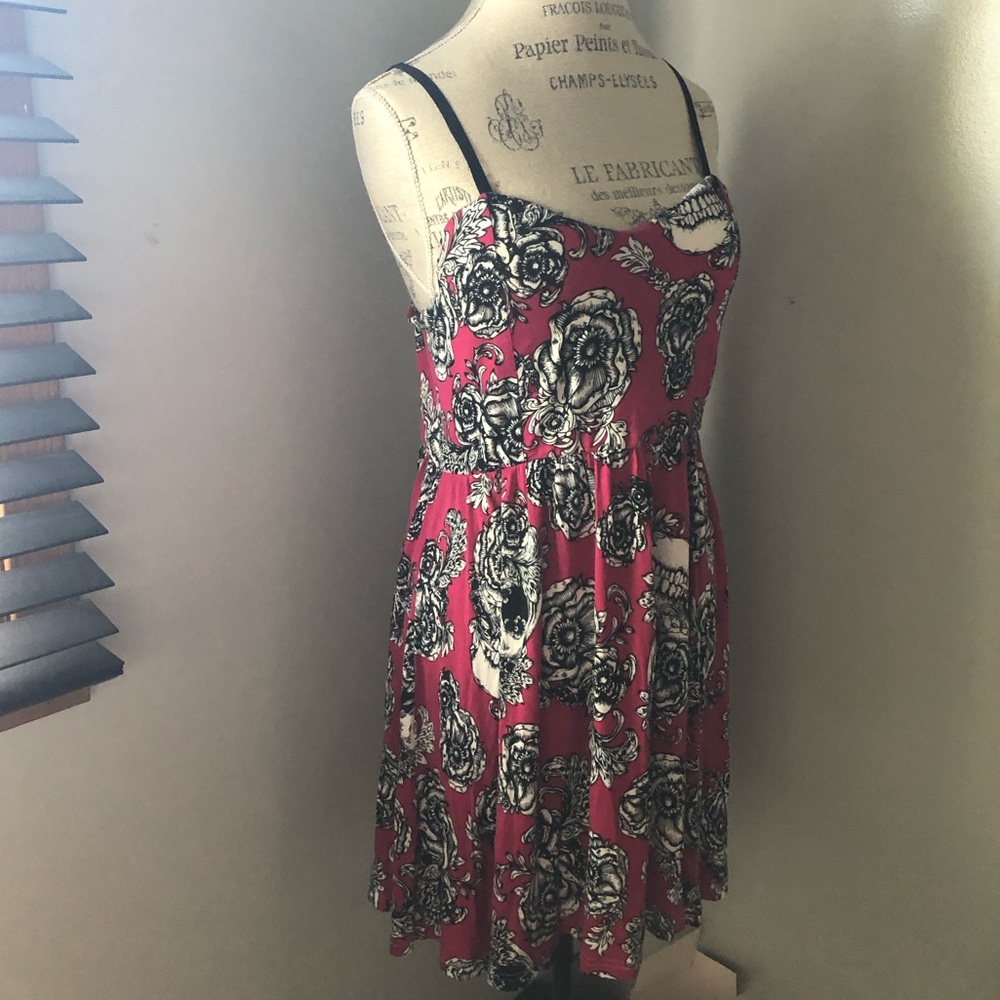 Hot Topic Pink Black Floral Scull Mini Dress